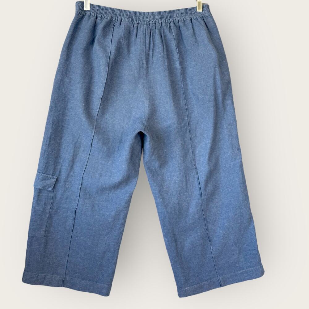 Coldwater Creek Vintage Linen Blend Cargo Crop Wide Leg Pants Pullon Size L Blue - Picture 2 of 14
